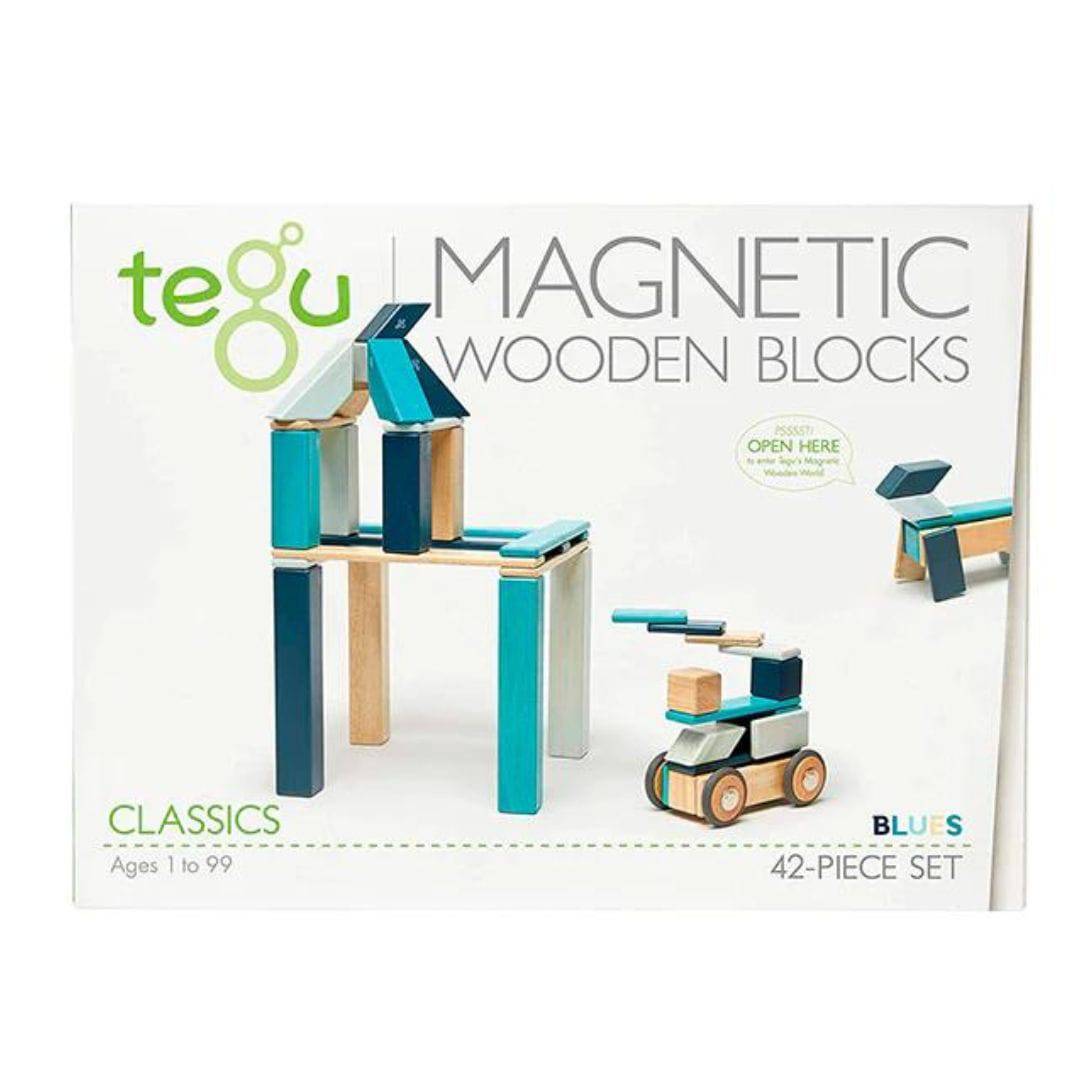 Tegu - 42 pc wooden magnetic blocks - blues