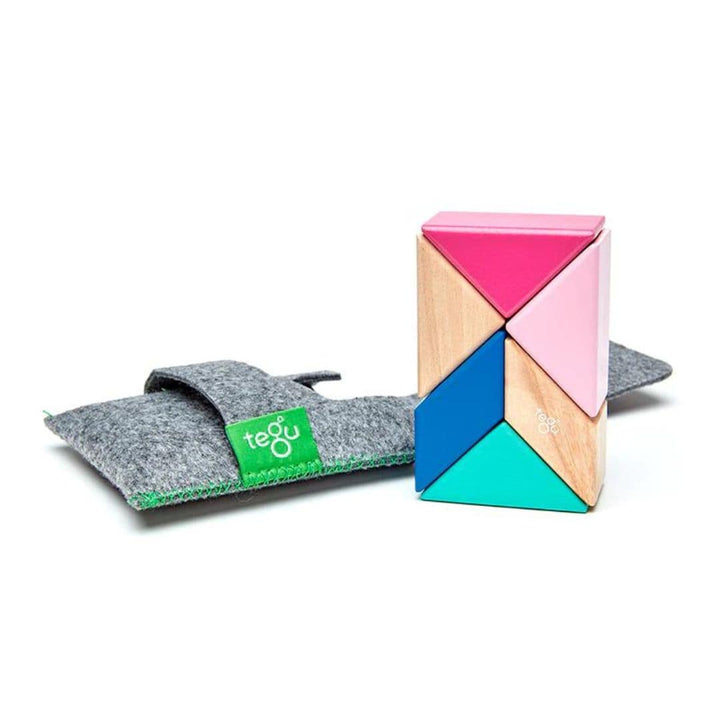 Tegu - Prism Pocket Pouch wooden magnetic blocks travel toy - Blossom