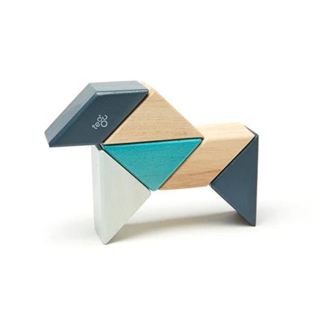 Tegu - Pocket Pouch wooden magnetic block travel toy - blues