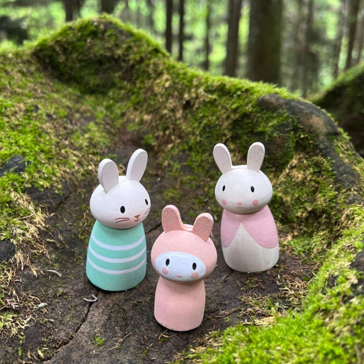 Tender Leaf Toys- Family of wooden bunny toys in the forest- Bella Luna Toys