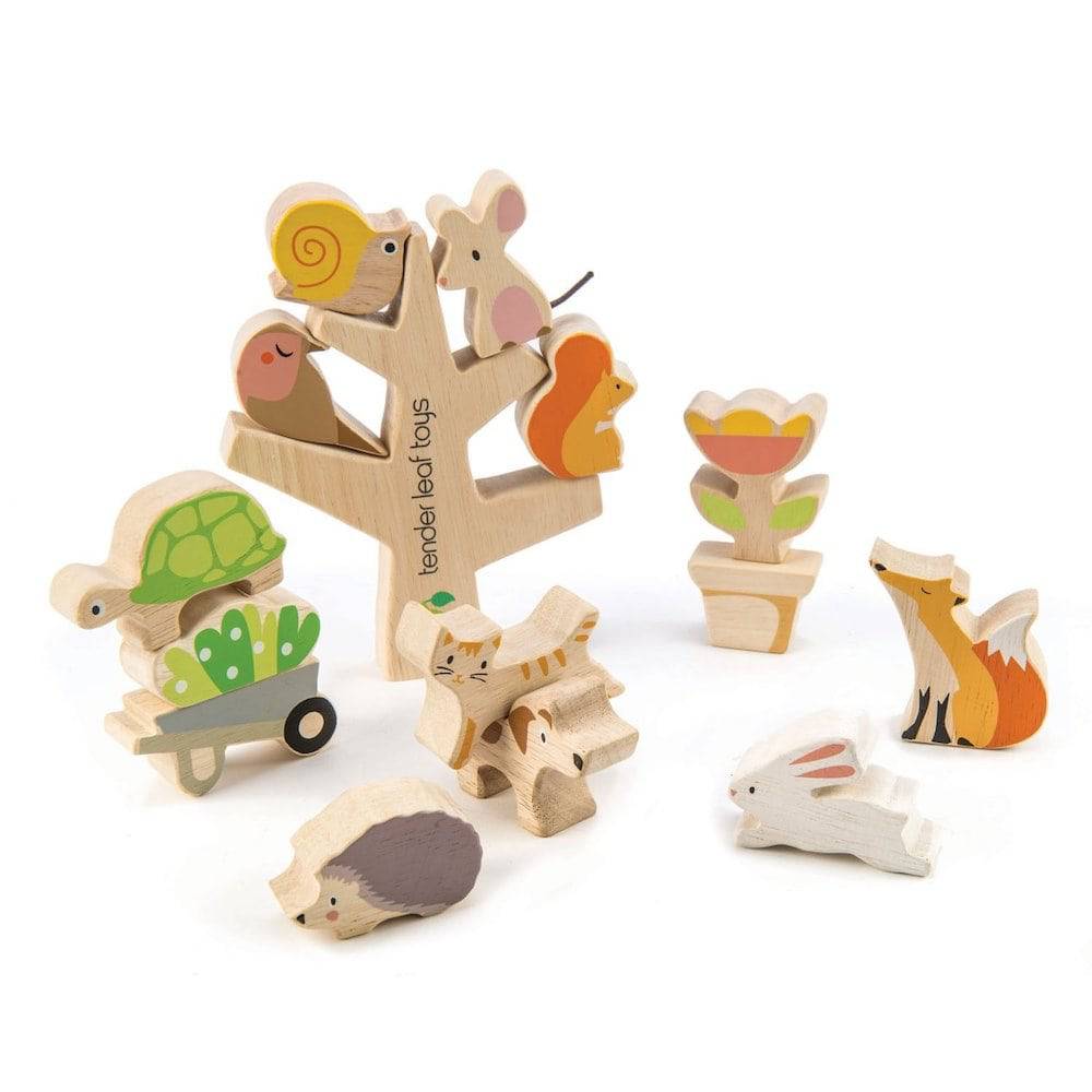 Tender Leaf Toys Stacking Garden Friends Wooden Blocks and Game - Dexterity Games - Bella Luna Toys
