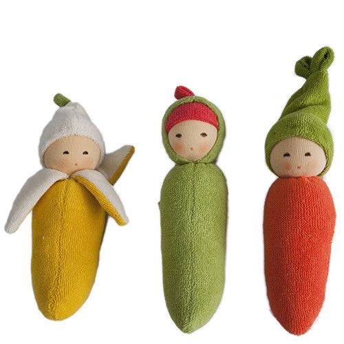 Fruit & Veggie Rattle Dolls - Banana, Peapod and Carrot