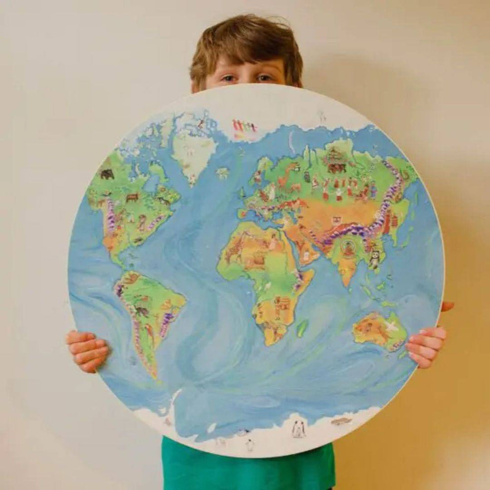 Waldorf Family- Child holding world map- Bella Luna Toys