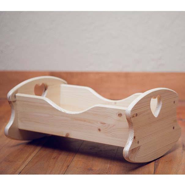 Wooden Doll Cradle with Hearts