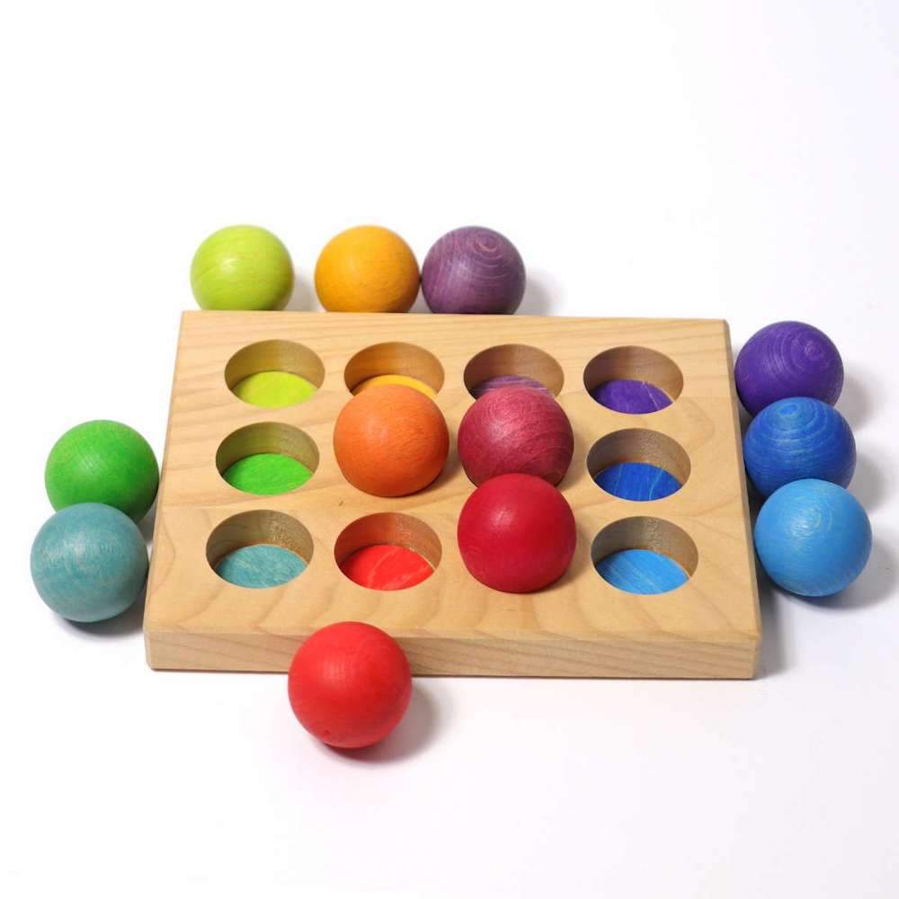 Wooden Rainbow Sorting Board - Balls - Grimm's Spiel & Holz - Bella Luna Toys